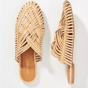 Anthropologie Pilcro Woven Leather Flats Mules in Beige size 7
